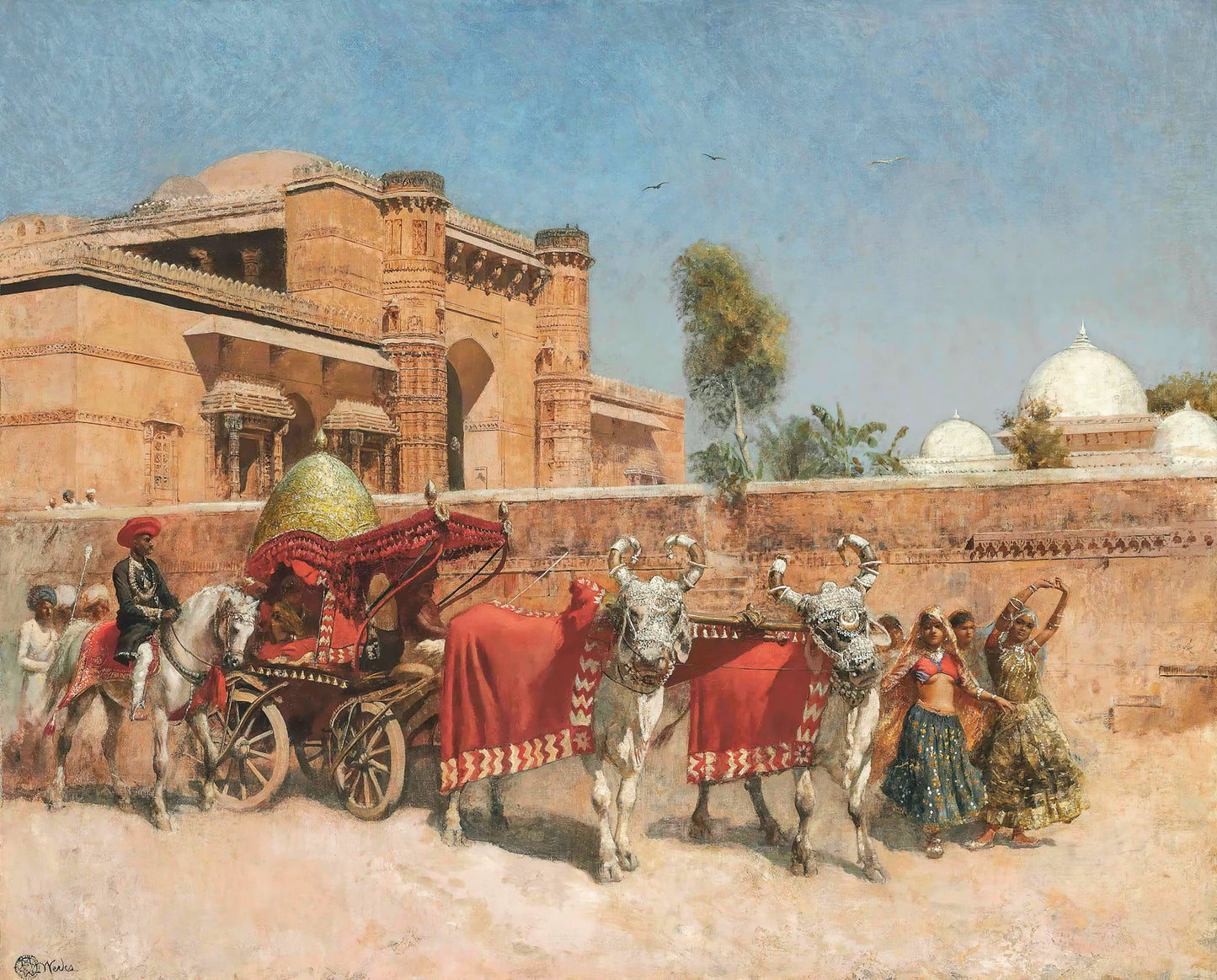 A Wedding Procession before a Palace in Rajasthan