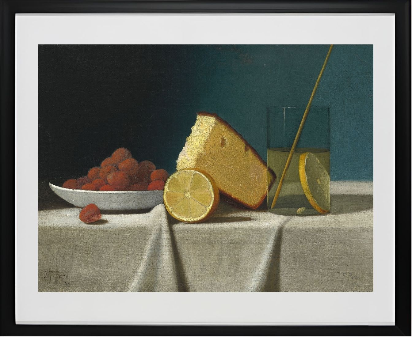 Still Life with Cake,Lemon Strawberries and Glass