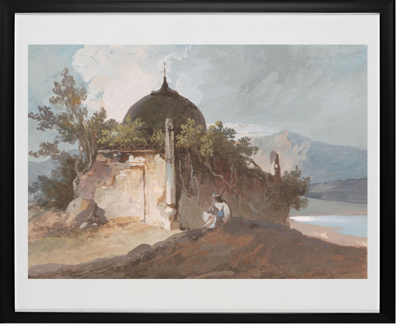 Figure Seated by an Indian Temple