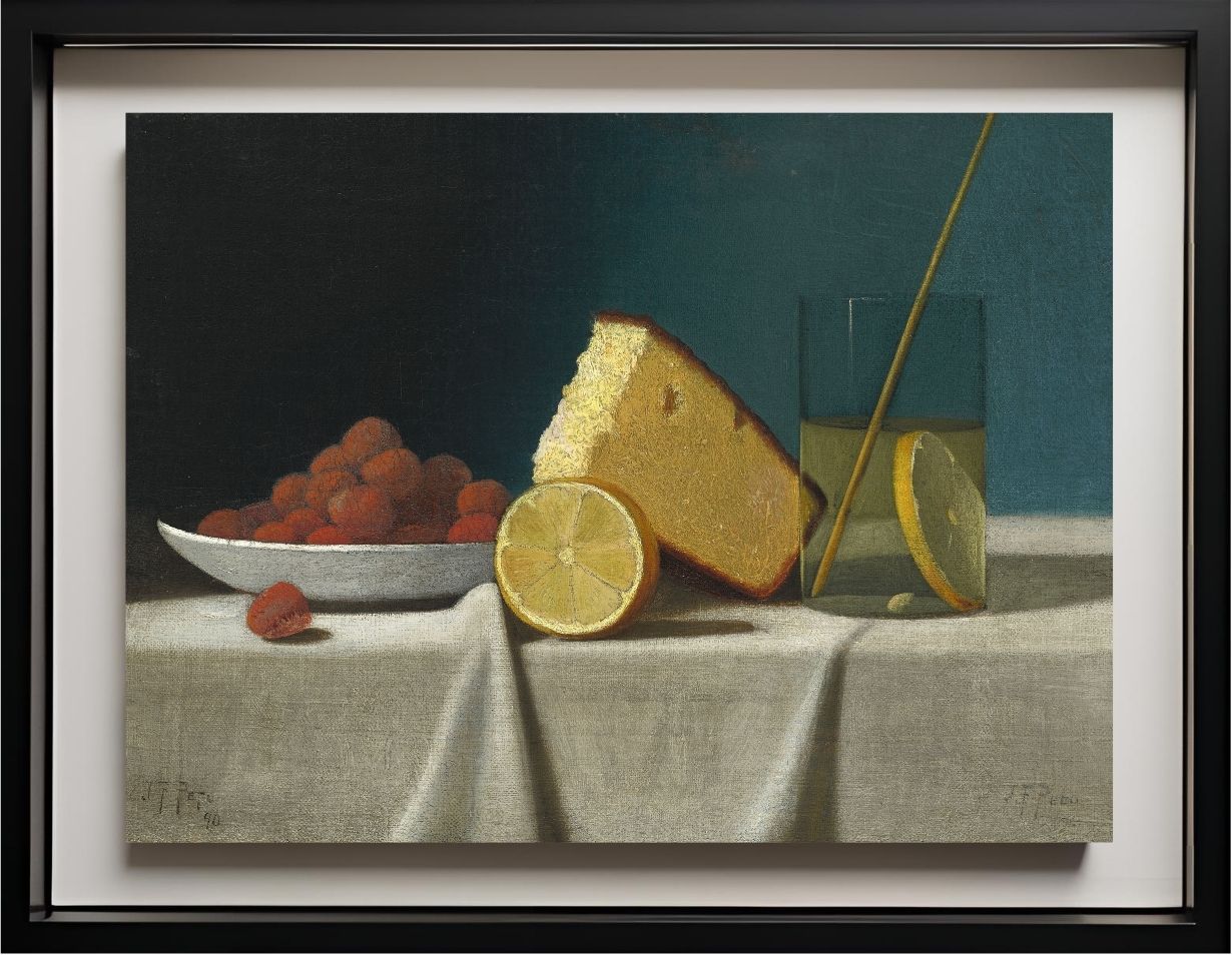 Still Life with Cake,Lemon Strawberries and Glass
