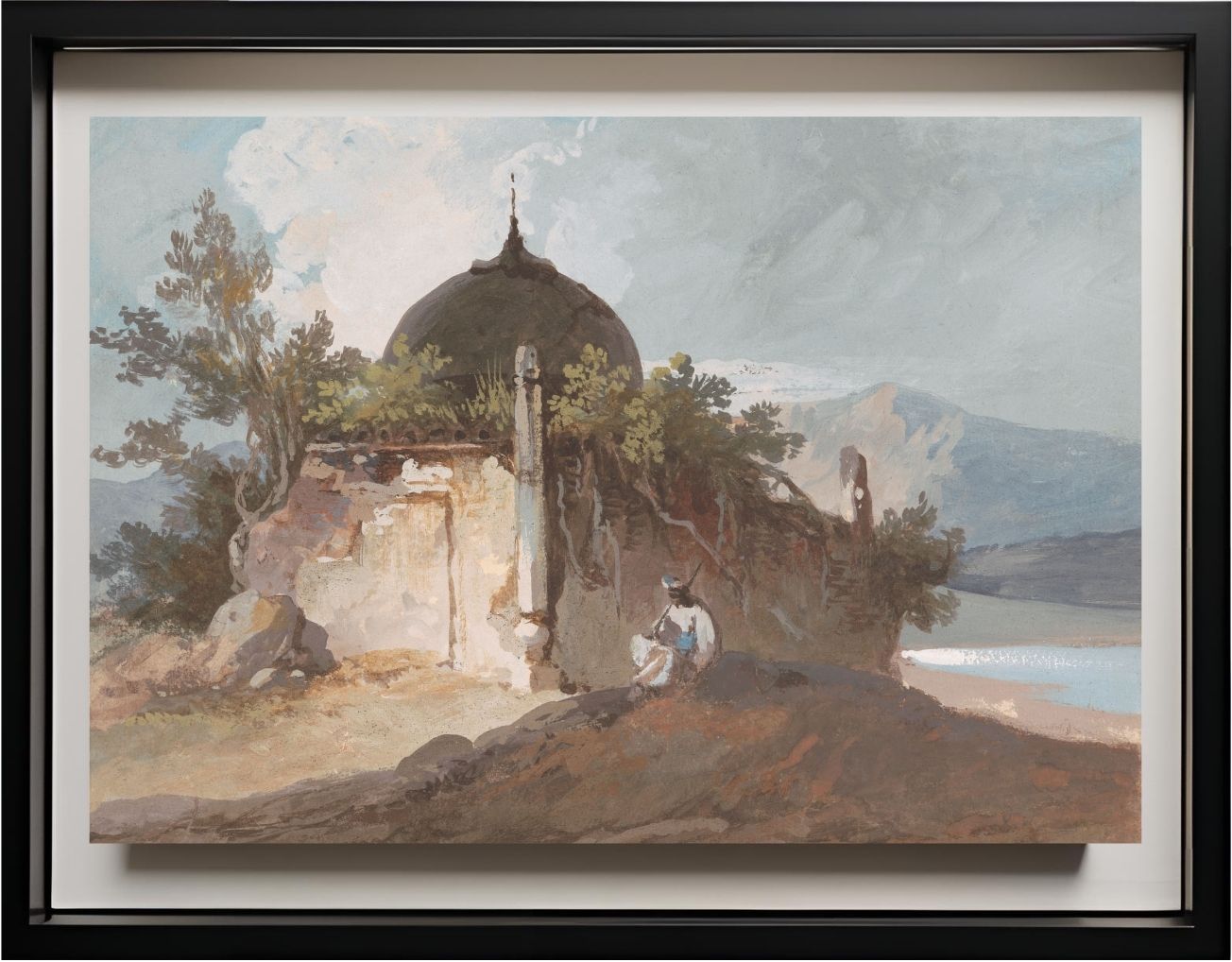 Figure Seated by an Indian Temple