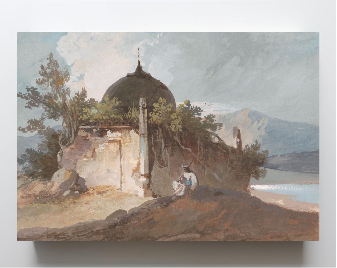 Figure Seated by an Indian Temple