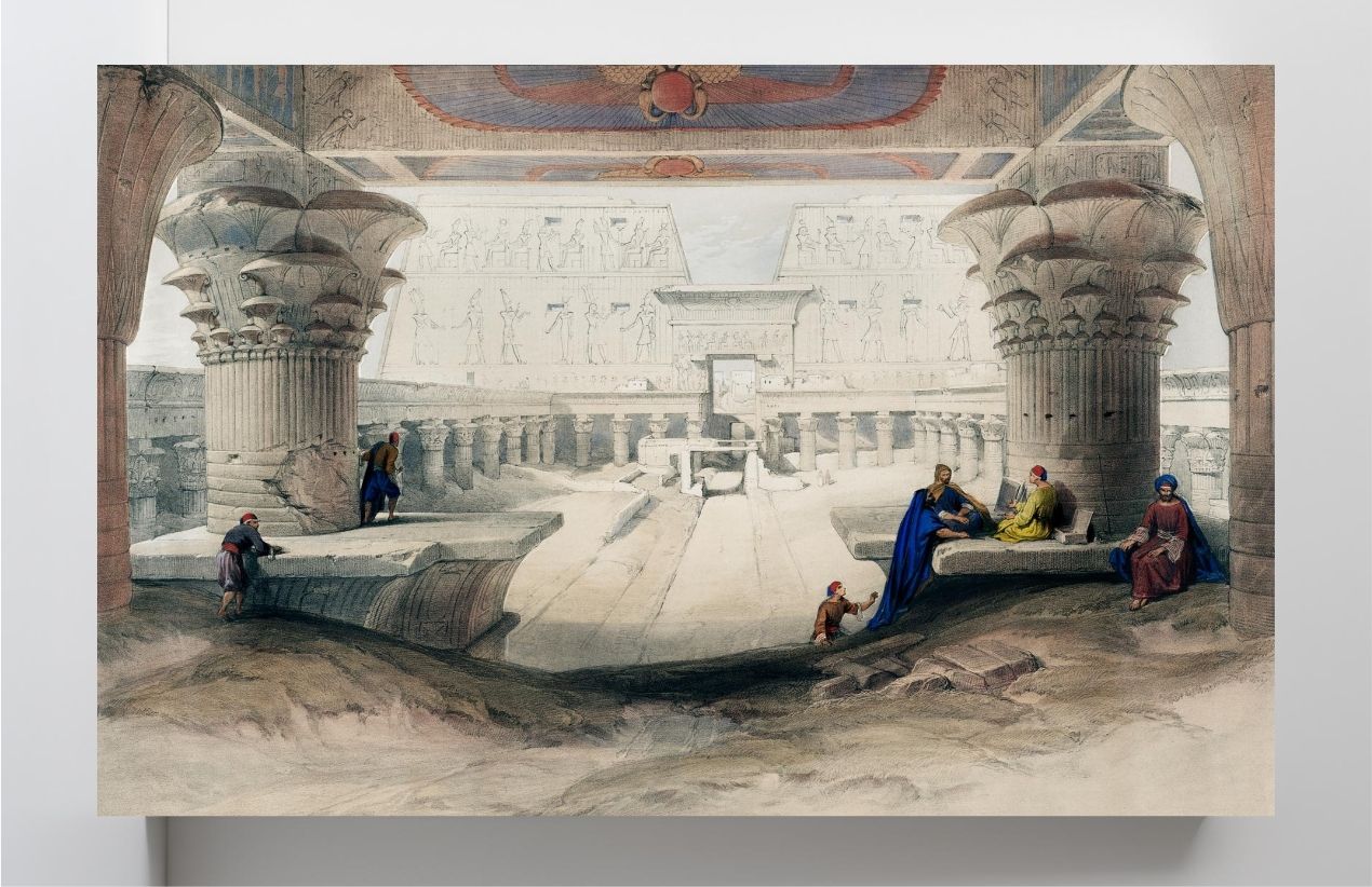 View from under the portico of Temple of Edfou in upper Egypt