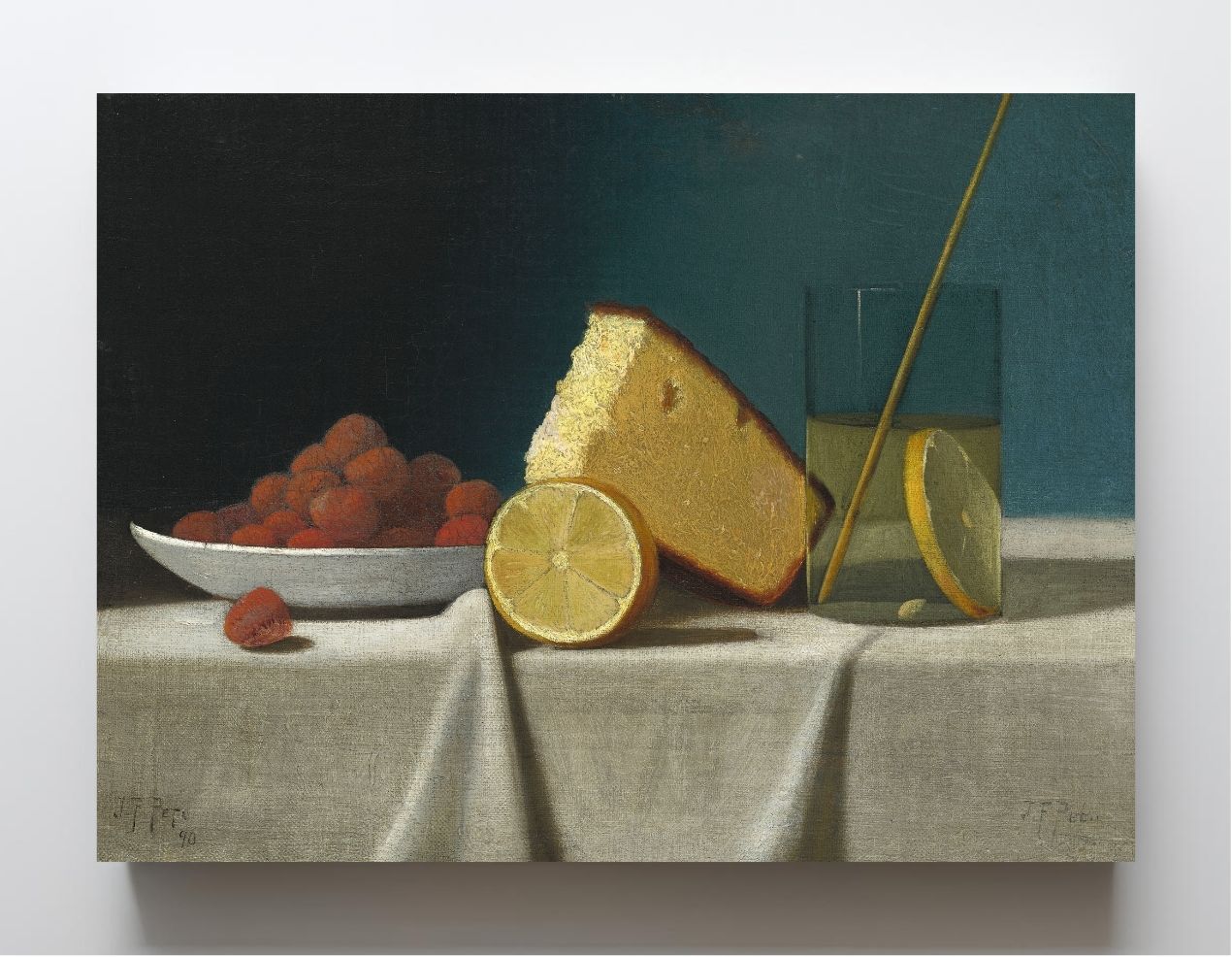 Still Life with Cake,Lemon Strawberries and Glass