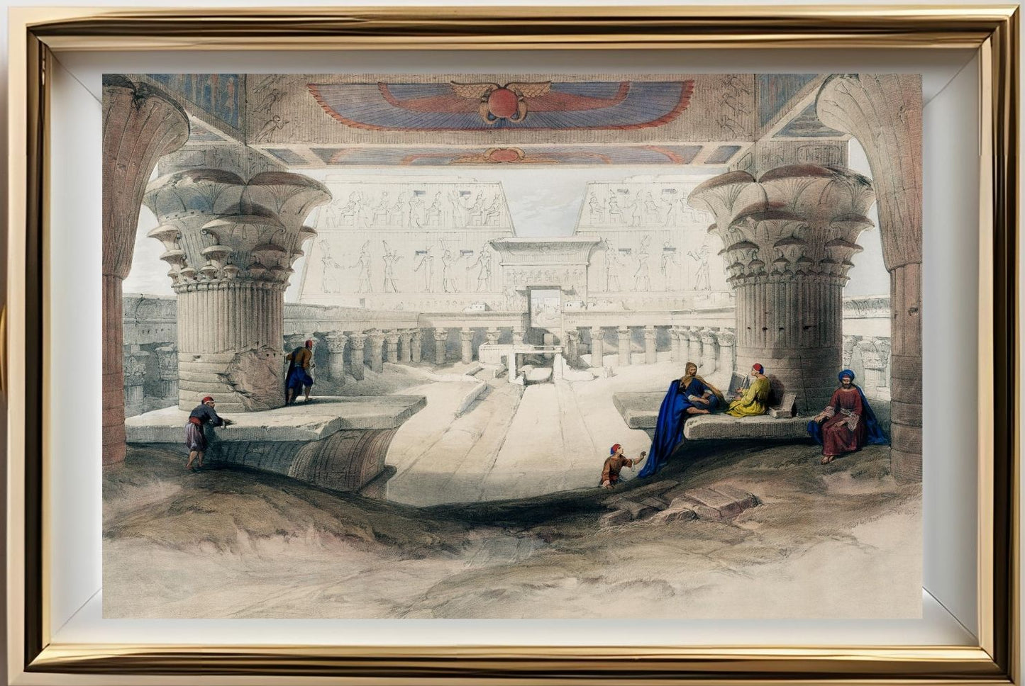 View from under the portico of Temple of Edfou in upper Egypt