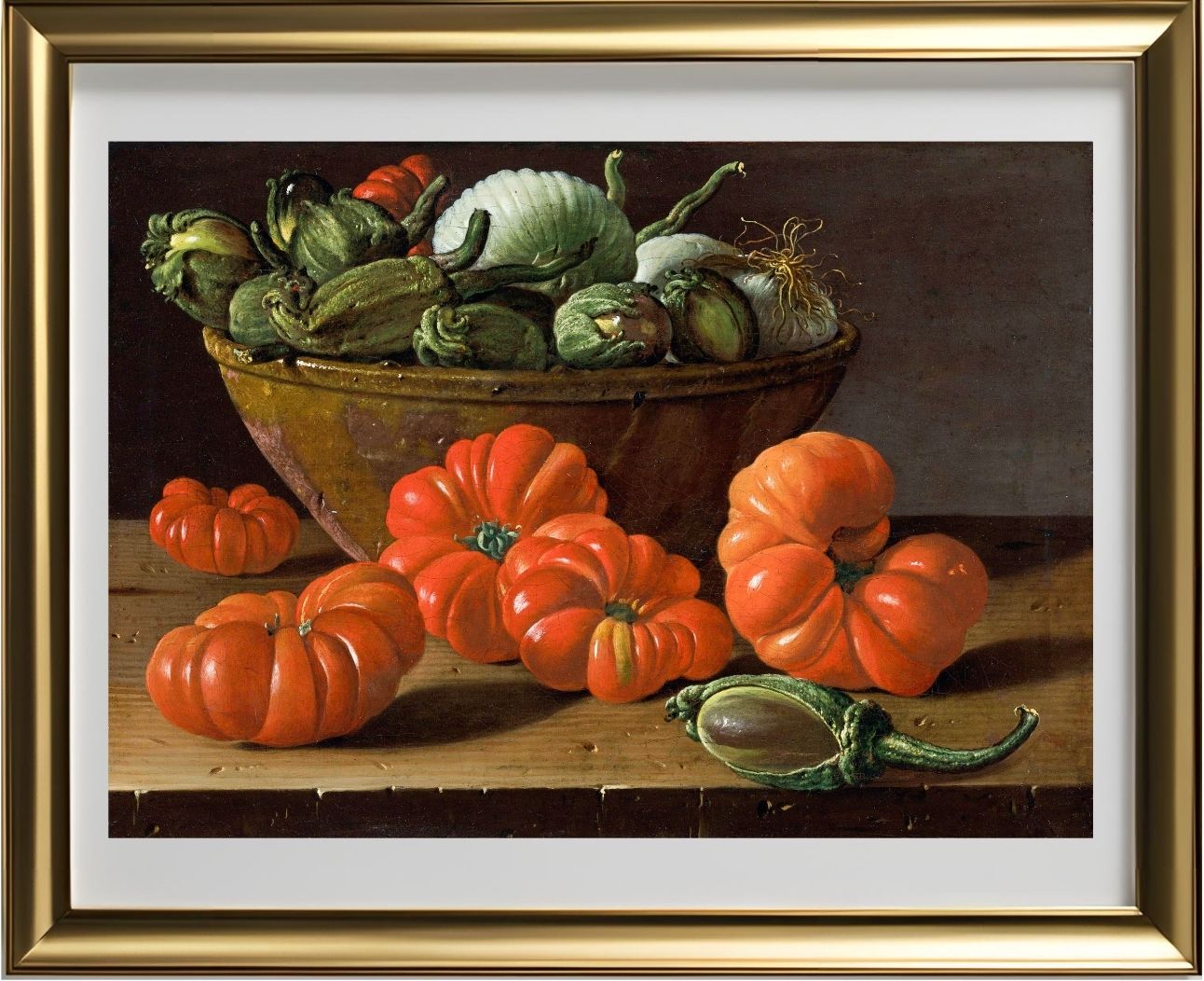 Still Life With Tomatoes, A Bowl Of Aubergines And Onions