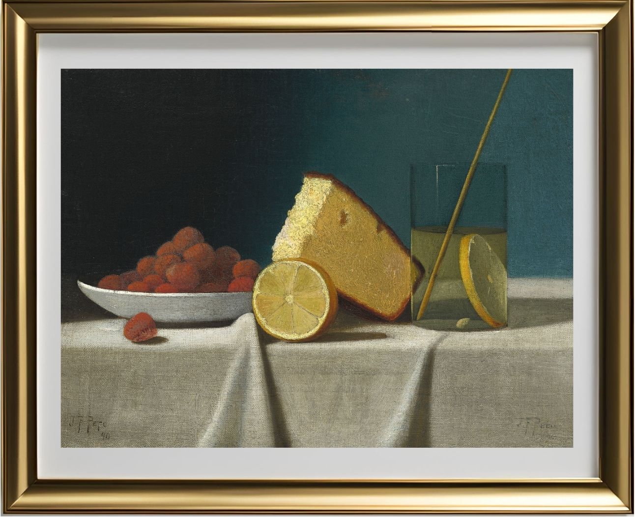 Still Life with Cake,Lemon Strawberries and Glass