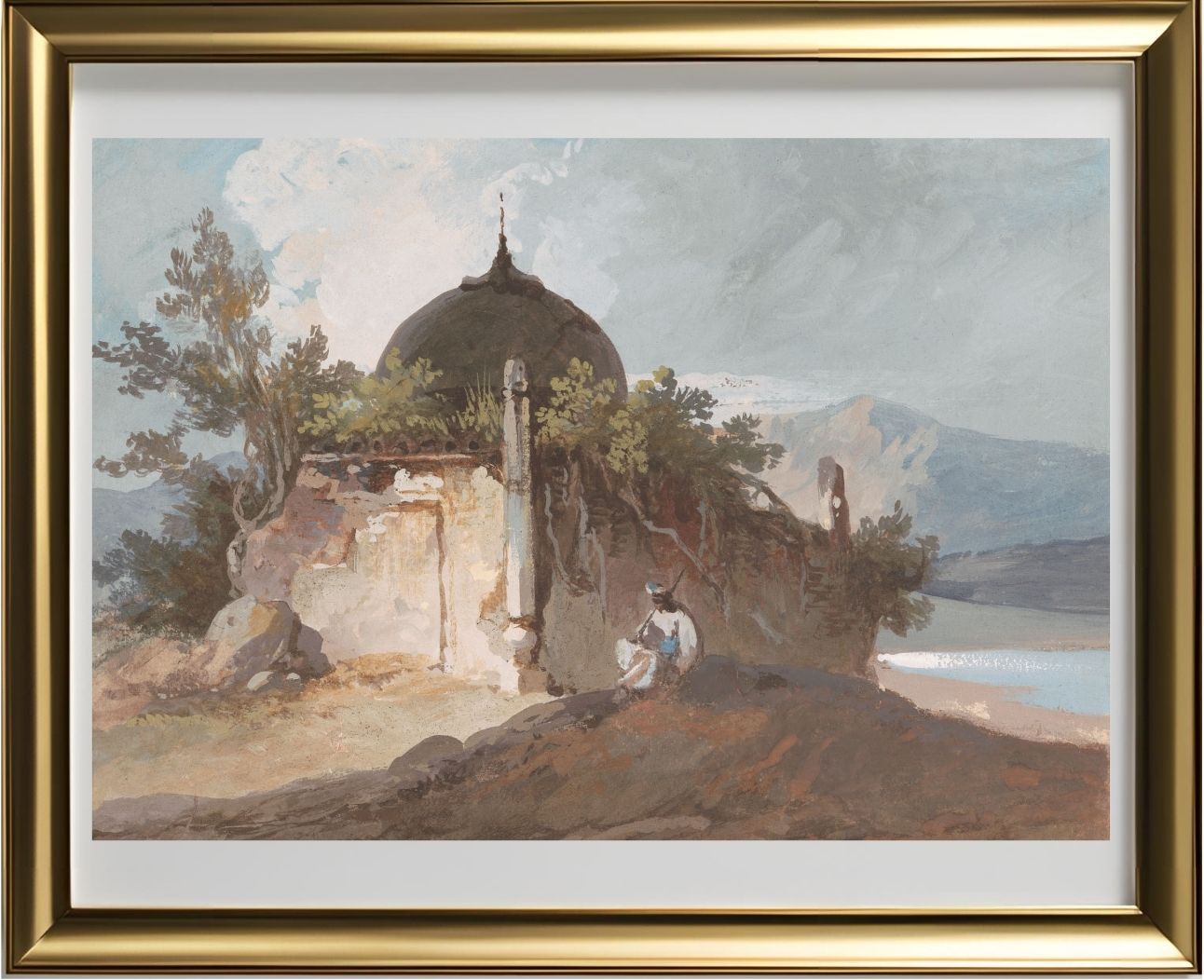 Figure Seated by an Indian Temple