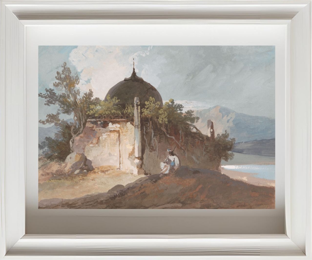 Figure Seated by an Indian Temple
