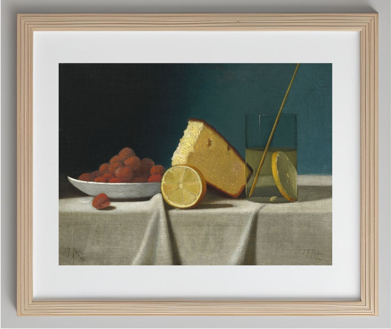 Still Life with Cake,Lemon Strawberries and Glass