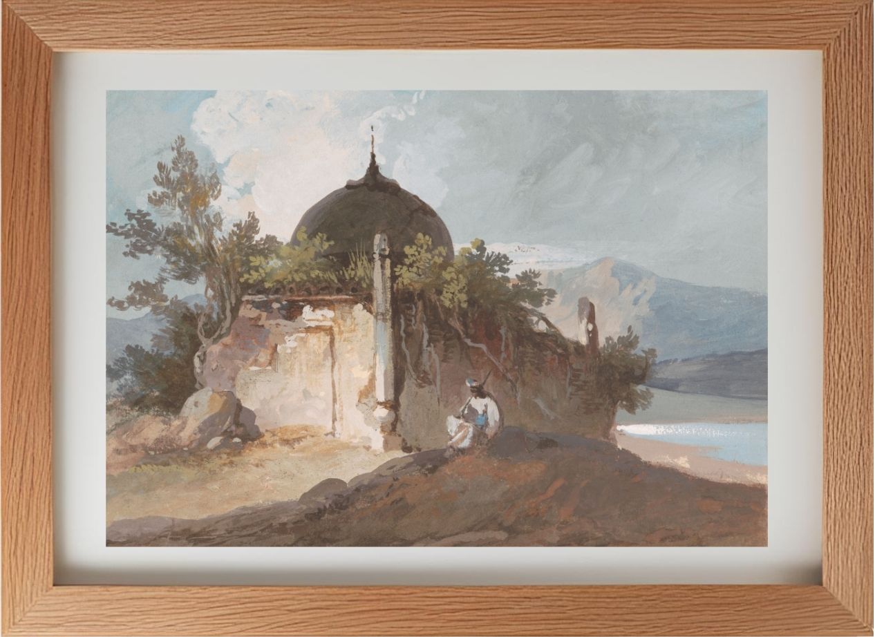 Figure Seated by an Indian Temple