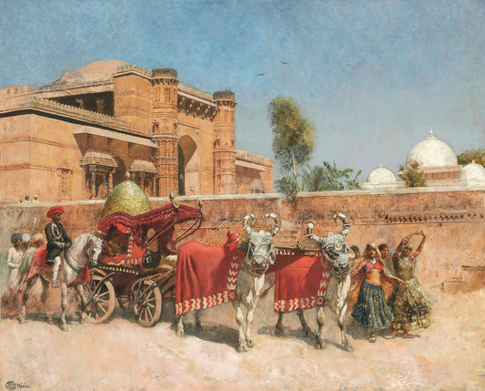 A Wedding Procession before a Palace in Rajasthan