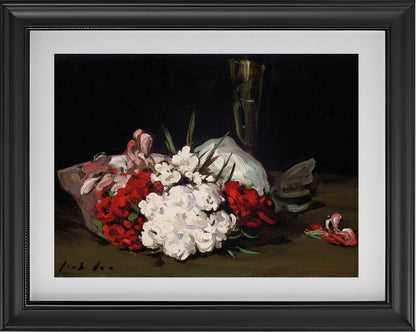 Bouquet of Red and White Flowers with a Champagne Glass