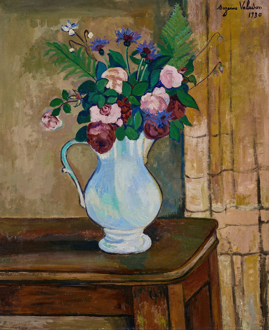 Bouquet de roses, bleuets et fougères