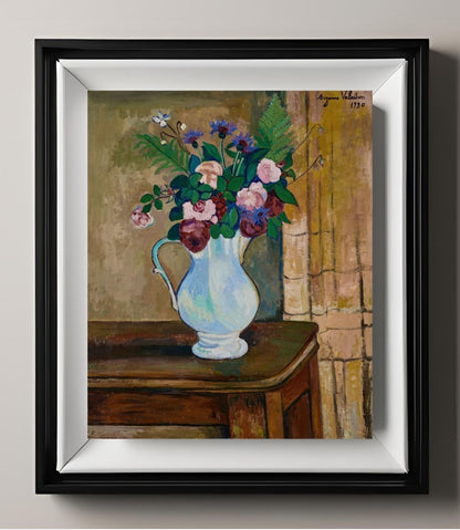 Bouquet de roses, bleuets et fougères