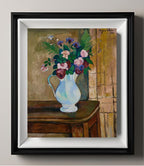 Bouquet de roses, bleuets et fougères