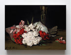 Bouquet of Red and White Flowers with a Champagne Glass