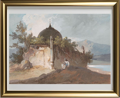 Figure Seated by an Indian Temple