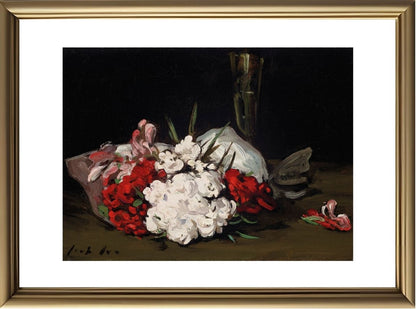 Bouquet of Red and White Flowers with a Champagne Glass