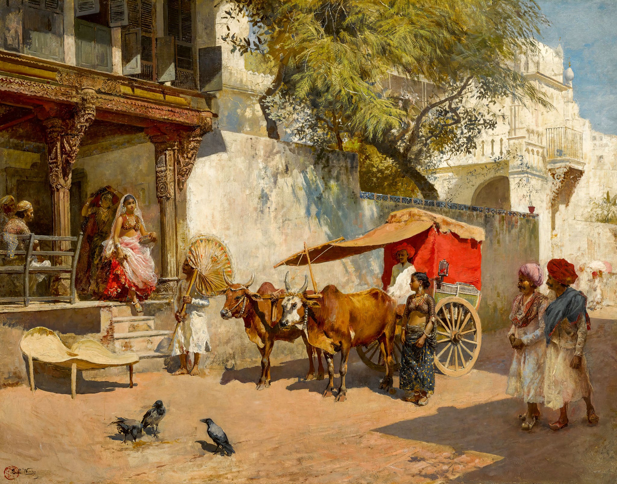 Nautch girls and bullock gharry, Ahmedabad