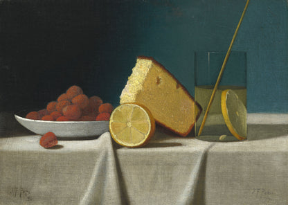 Still Life with Cake,Lemon Strawberries and Glass