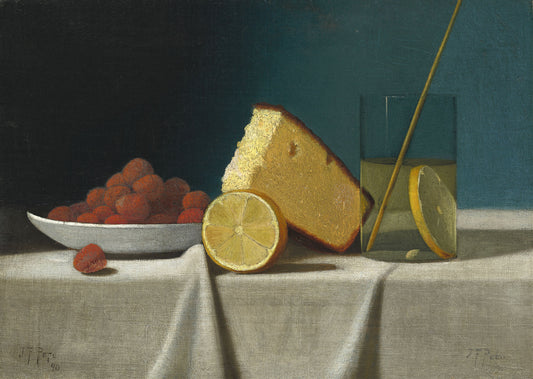 Still Life with Cake,Lemon Strawberries and Glass