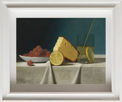 Still Life with Cake,Lemon Strawberries and Glass
